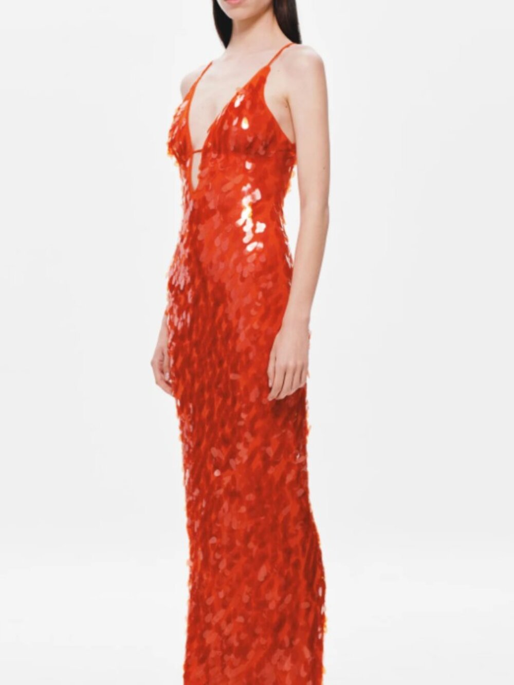NWT Misha Orange Black Tie Sequins Gown